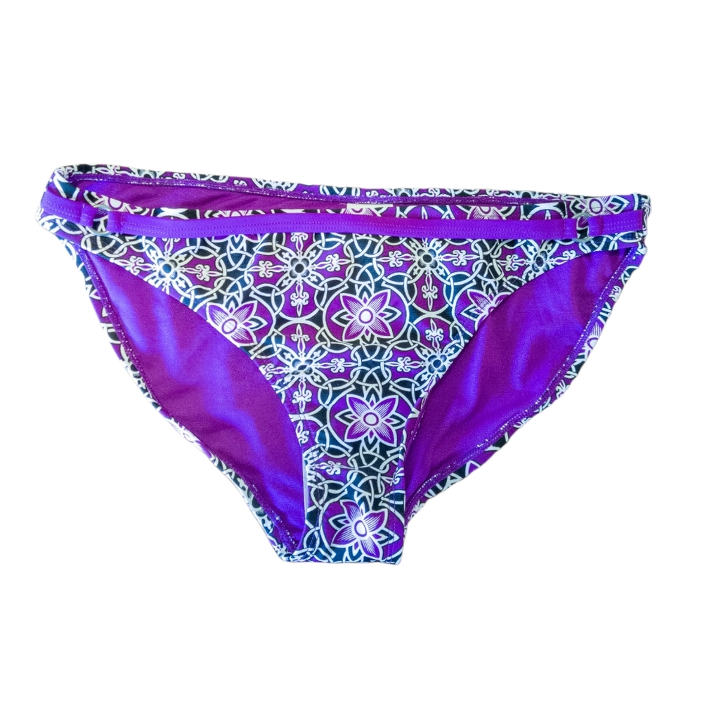 Converse Women's Bikini Bottoms Size Large Purple Flower Print Swimwear